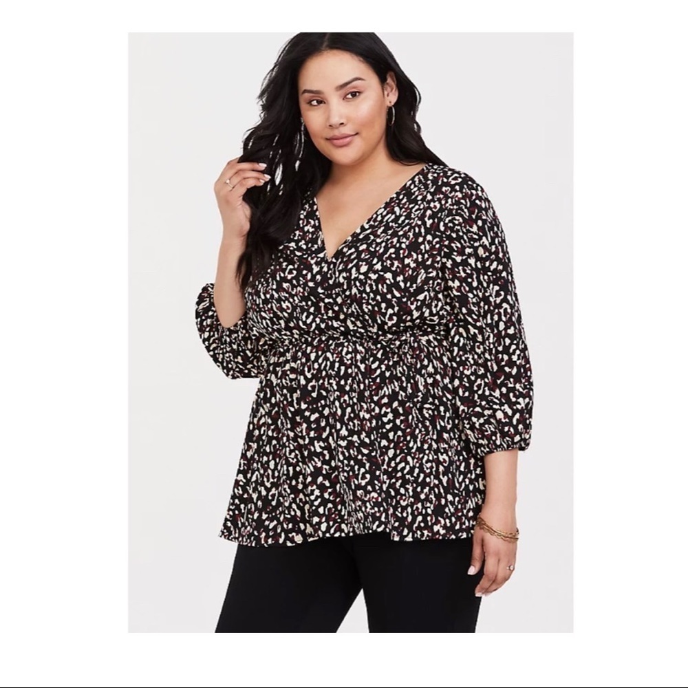 Torrid- NEW Black Leopard Print Georgette Blouse - 4